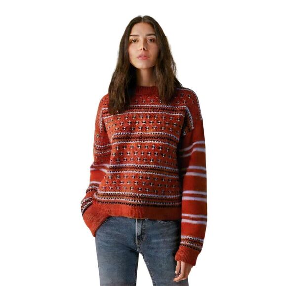 Red Fair Isle Thick Handknit Turtle Neck Vintage 70's Sweater l Size M - Picture 1 of 5